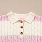 Pink Stripe Cable Knit Collared Henley Sweater