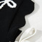 Black Bow Print Side Ties Scalloped Hem Sweater T Shirt