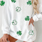White Sequin Clover Patched Drop Shoulder Corded Sweatshirt