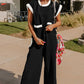 Black Color Block Pocketed T Shirt and Wide Leg Pants Set