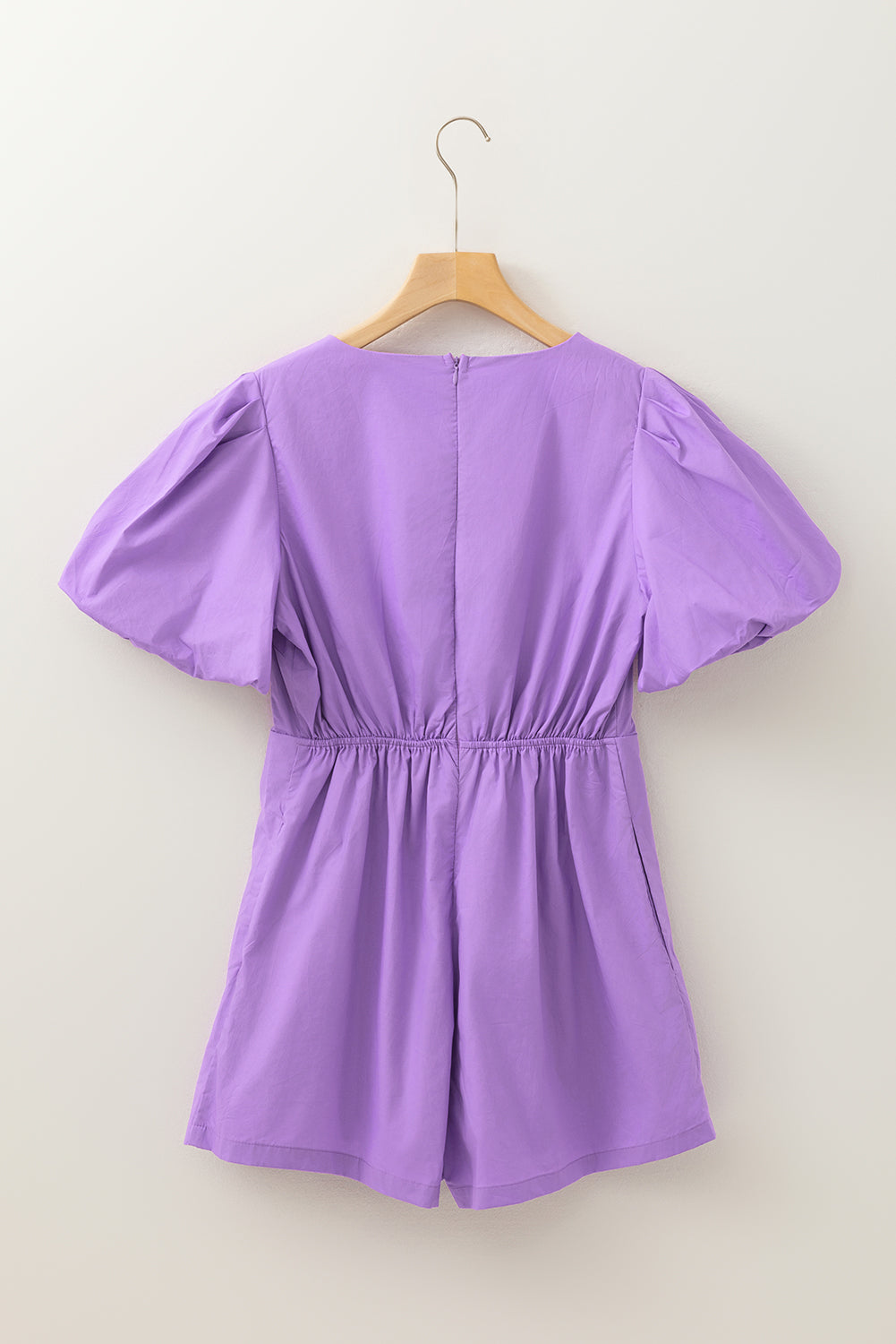 Wisteria Bow Decor Front V Neck Puff Sleeve Romper