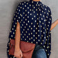 Polka Dot Stand Collar Batwing Sleeve Blouse Casual Back Tied Detail Top