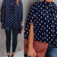 Polka Dot Stand Collar Batwing Sleeve Blouse Casual Back Tied Detail Top