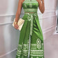 2 Pieces Outfits Tribal Print Keyhole Neck Sleeveless Top and Wide Leg Tied Detail Slit Pants Sets