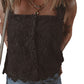 Black Floral Embroidered Buttoned Square Neck Tank Top