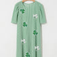 Mint Green Sequin Clover Graphic Puff Sleeve Corded T Shirt Dress