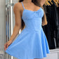 Spaghetti Strap Frill Hem Waist A Line Dress Sexy Lace Up Corselet Dress