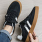 Black Striped Lace-up Flat Sneakers