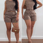 2 Pieces Outfits Round Neck Sleeveless Tank and Casual Ruched Shorts Set