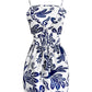 Tropical Plants Print Square Neck Backless Romper Elastic Waist Back Side Slit Short Jumpsuit