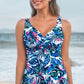 Green Floral Print Padded V Neck Tankini Top