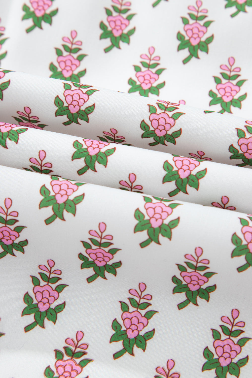 Pink Floral Print Bubble Sleeve Neck Tie Ruffled Dress