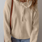 Beige Solid Color Drawstring Hooded Drop Shoulder Pullover Sweater