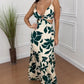 Plants Print Spaghetti Strap Ring Decor V Neck Dress Casual Waist Cutout Vacation Maxi Dress
