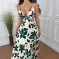 Plants Print Spaghetti Strap Ring Decor V Neck Dress Casual Waist Cutout Vacation Maxi Dress