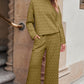 Sage Green Solid Quilted Pullover and Pants Outfit