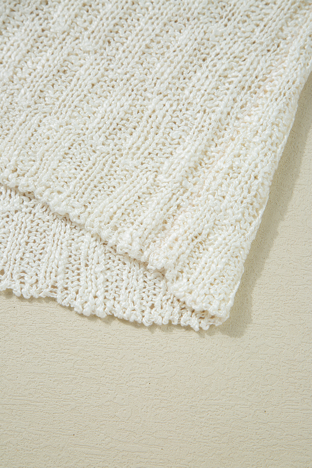 Beige Notched V Neck Short Sleeve Sweater