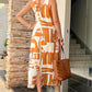 Geometric Print V Neck Thick Strap Tied Detail Dress Casual Slit Maxi Dress