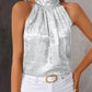 Metal Luster Ruched Halter Neck Blouse Tank Casual Loose Fit Top