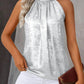 Metal Luster Ruched Halter Neck Blouse Tank Casual Loose Fit Top