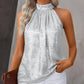 Metal Luster Ruched Halter Neck Blouse Tank Casual Loose Fit Top