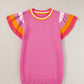 Bright Pink Contrast Flutter Sleeves Knitted Sweater T Shirt
