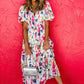 Rose Abstract Print Short Puff Sleeve Tiered Maxi Dress