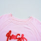 Pink Hugs and Kisses Pop Up Embroidered Raglan Sleeve Sweatshirt