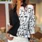 Colorblock Abstract Print Turn down Collar Long Sleeve Blouse Casual Button Front Top