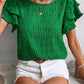 Dark Green Textured Ruffled Sleeve Round Neck Top