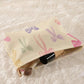 Beige Bow Knot Print Zipper Corduroy Large Cosmetic Bag