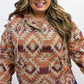 Red Plus Size Western Fashion Aztec Patterned Half Zip High Neck Hoodie