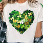 White Clover Heart Printed St Patricks Day T Shirt