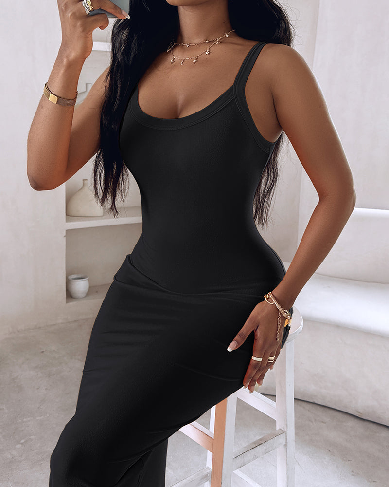Spaghetti Strap U Neck Casual Maxi Dresses Slim Fit Cami Dress Party Club Bodycon Dress
