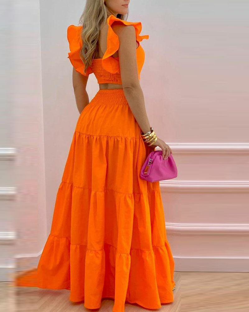 Shirred Crop Top & Maxi Skirt Set