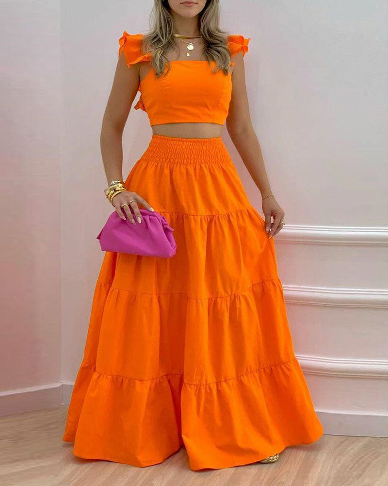 Shirred Crop Top & Maxi Skirt Set