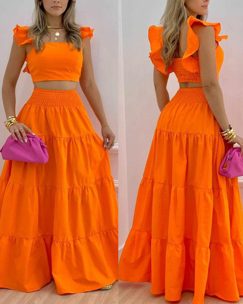 Shirred Crop Top & Maxi Skirt Set