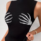 Halloween Skeleton Print Sleeveless Bodysuit