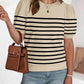 Striped Print Round Neck Puff Sleeve Sweater  Caual Loose Fit Work Top