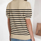 Striped Print Round Neck Puff Sleeve Sweater  Caual Loose Fit Work Top
