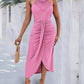 Halter Hollow out A Line Sleeveless Front Slit Ruched Maxi Dress Vacation Dress