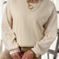 Parchment Eyelet Knit Patchwork Raglan Sleeve Pullover Top