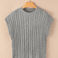 Gray Crew Neck Cable Knit Short Sleeve Sweater