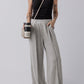 Medium Grey Central Seam Wide Leg High Waist Knit Casual Pants