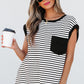 Black Stripe Chest Pocket Patch Round Neck Tank Top