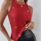 Allover Sequin O neck Sleeveless Tank Tops Slim Fitted Shirt