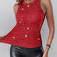 Allover Sequin O neck Sleeveless Tank Tops Slim Fitted Shirt