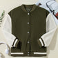 Mist Green Corduroy Fleece Patchwork Buttoned Bomber Jacket
