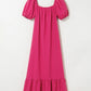 Rose Ginham Check Bubble Sleeve Ruffled Maxi Dress