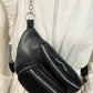 Black Zipper PU Leather Chain Linked Crossbody Bag